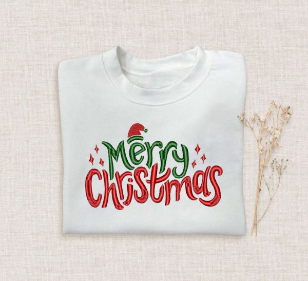 Happy Christmas Embroidered   Sweatshirt 2D Crewneck Sweatshirt For Family