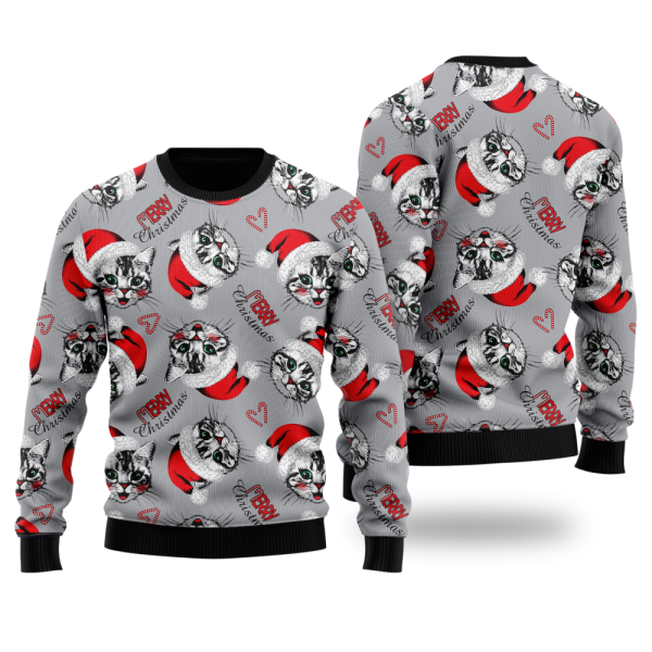 Happy Kitten Cat Merry Xmas Pattern Ugly Christmas Sweater For Men & Women