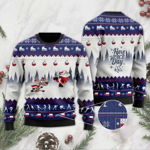 Have An Ice Day Santa Claus And Reindeer Christmas Ugly Sweater For Christmas