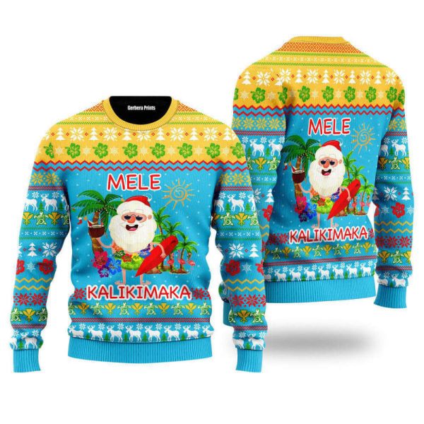 Hawaiian Santa Claus Mele Kalikimaka Sunset Ugly Christmas Sweater For Christmas