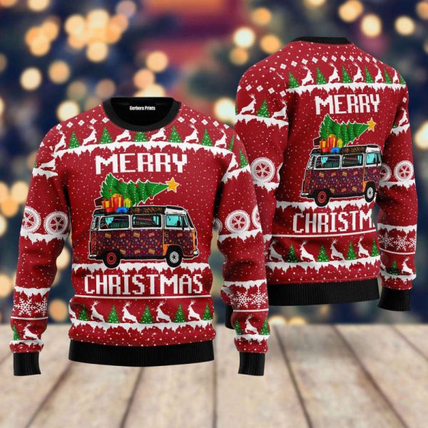 US4774 Hippie Car Merry Christmas Ugly Sweater – Lover’s Gift