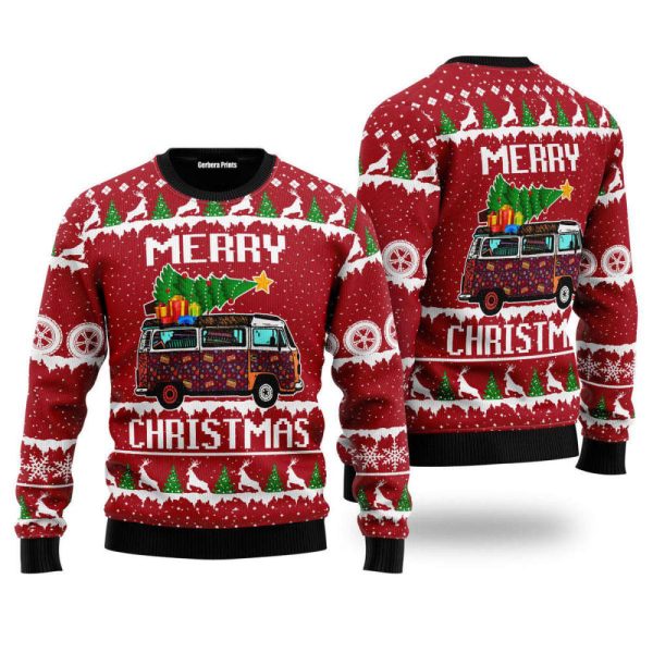 US4774 Hippie Car Merry Christmas Ugly Sweater – Lover’s Gift