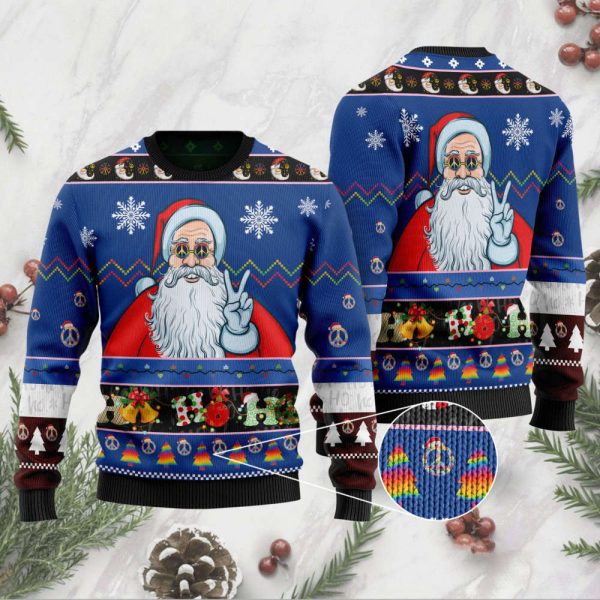 Ho Ho Ho Hippie Santa Claus Ugly Christmas Sweater, Gift For Christmas 2023