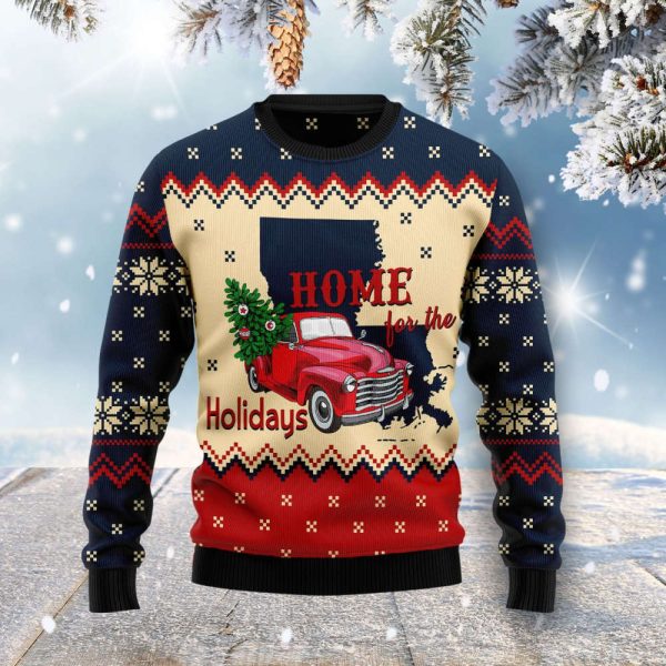 Home For The Holidays Louisiana Ugly Christmas Sweater, Gift For Christmas