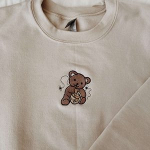 Honey Bear Embroidered Sweatshirt 2D Crewneck…