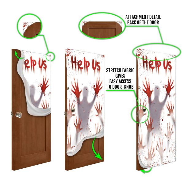 Horror Help Us Halloween Door Cover Decorations for Front Door