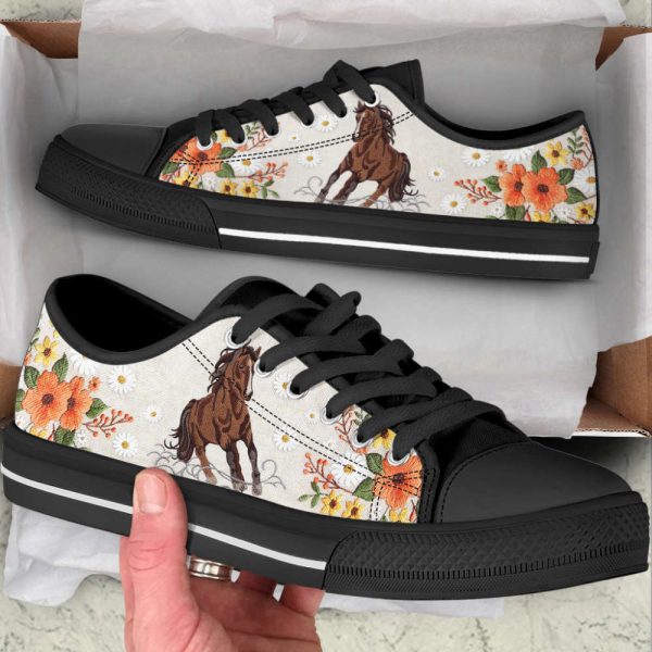 Horse Embroidery Floral Low Top Shoes: Canvas Print Casual Shoes