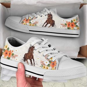Horse Embroidery Floral Low Top Shoes:…