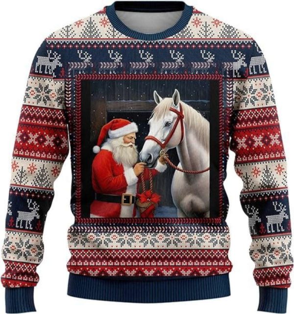 Horse Lovers Ugly Christmas Sweaters, Horse Mens Crew Neck Sweater For Horse Lover