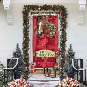 Horse Merry Christmas Door Cover Gift…