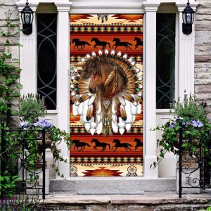 Horse Native American Warbonnet Door Cover…