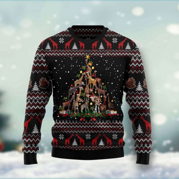HT102804 Giraffe Christmas Tree Ugly Christmas Sweater by Noel Malalan