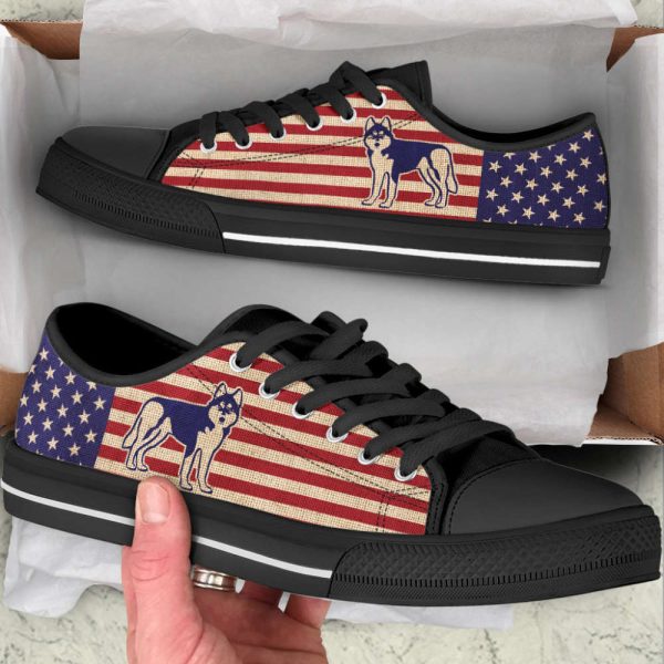 Husky Dog USA Flag Low Top Shoes Canvas Sneakers Casual Shoes