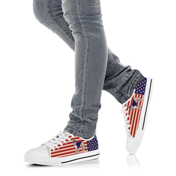 Husky Dog USA Flag Low Top Shoes Canvas Sneakers Casual Shoes