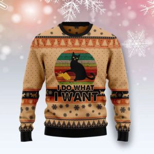 Black Cat Funny Ugly Christmas Sweater…