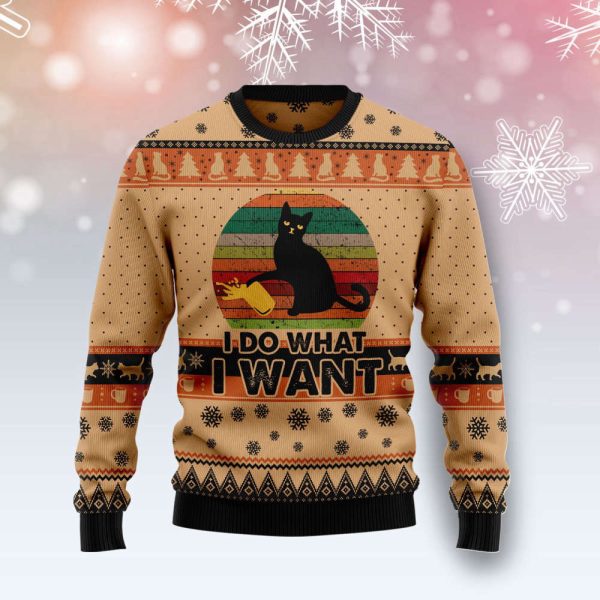 I Do What A Want Black Cat Ugly Christmas Sweater, Gift For Christmas 2023