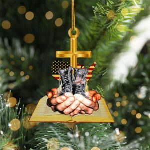 Jesus Hands Holding US Veteran Ornament…