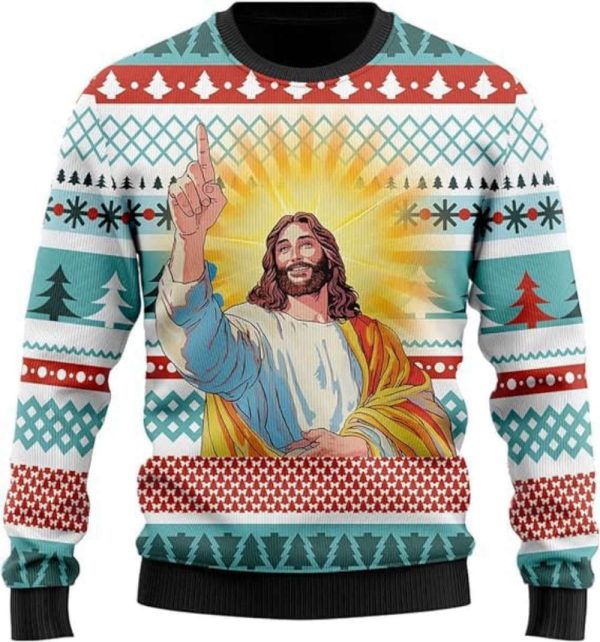 Jesus Ugly Christmas Sweater For Women, Christian Mens Funny Ugly Sweater Crew Neck Sweatshirt