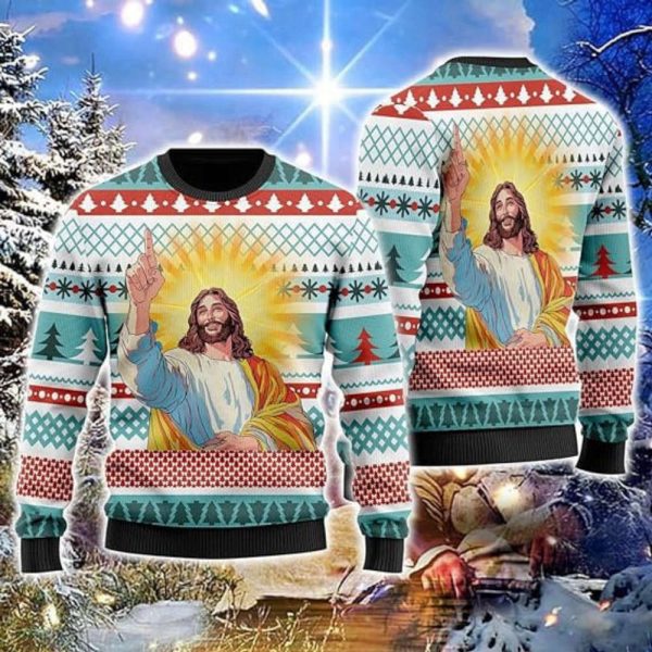 Jesus Ugly Christmas Sweater For Women, Christian Mens Funny Ugly Sweater Crew Neck Sweatshirt