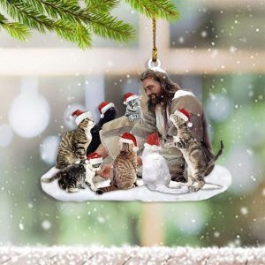 Jesus With Cats Santa Ornament Christmas…