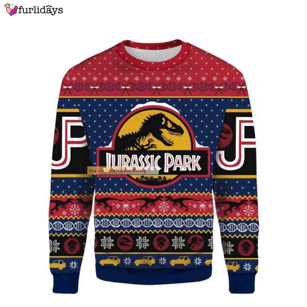 Jurassic Park Ugly Sweater, Dinosaur Skeleton Ugly Sweater Over Print, Jurassic Park Film Ugly Christmas Sweater Hoodie Sweatshirt