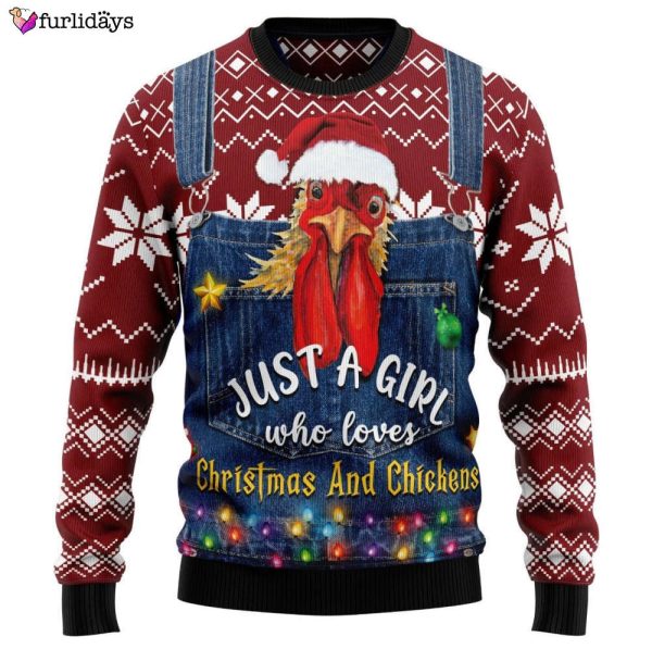 Just a Girl Who Loves Chickens Ugly Knitted Christmas Sweatshirt, Xmas Sweater, Christmas Sweater, Ugly Christmas Sweater