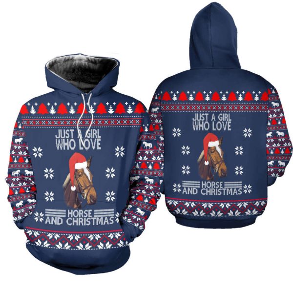 Just A Girl Who Loves Christmas And Horse Ugly Christmas Sweatshirt Hoodie All Over Printed