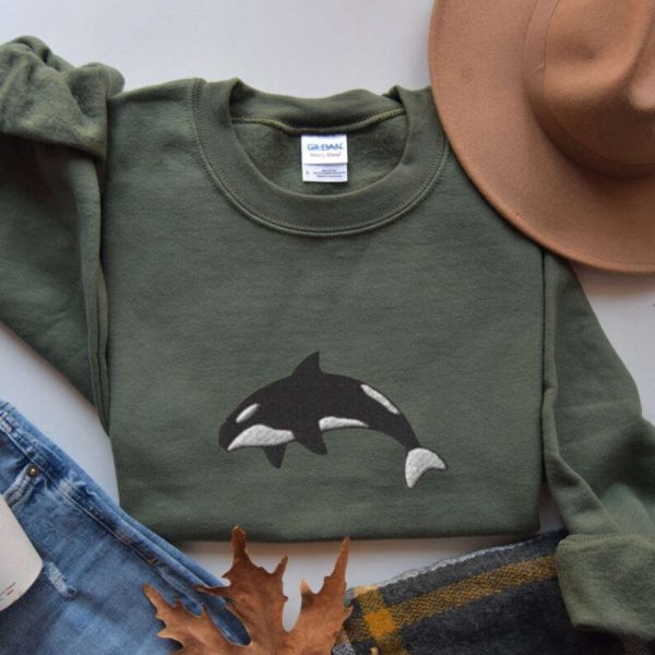 Killer Whale Embroidered Sweatshirt 2D Crewneck Sweatshirt For Family