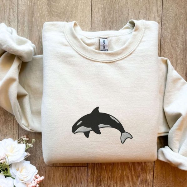 Killer Whale Embroidered Sweatshirt 2D Crewneck Sweatshirt For Family