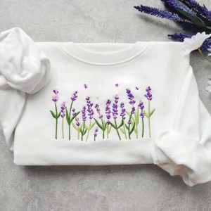 Lavender Embroidered Sweatshirt 2D Crewneck Sweatshirt…