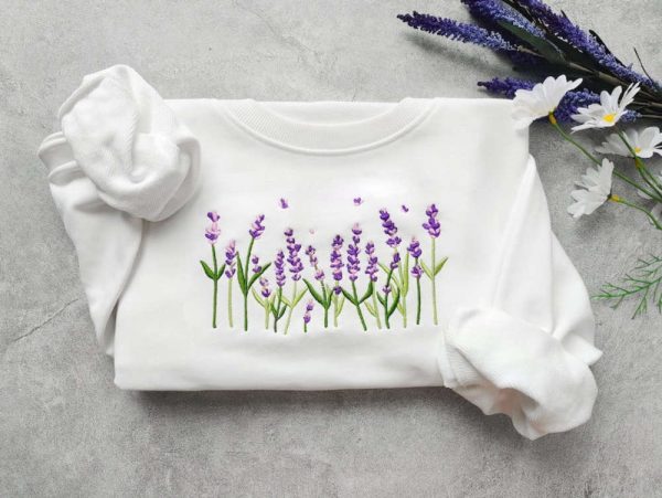 Lavender Embroidered Sweatshirt 2D Crewneck Sweatshirt For Men And Women