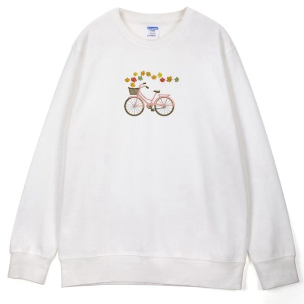 Leaves And Bicycle Embroidered Sweatshirt 2D Crewneck Sweatshirt For Men And Women