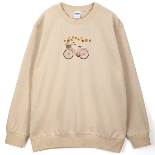 Leaves And Bicycle Embroidered Sweatshirt 2D Crewneck Sweatshirt For Men And Women