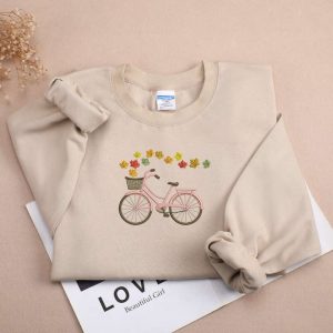 Leaves And Bicycle Embroidered Sweatshirt 2D…