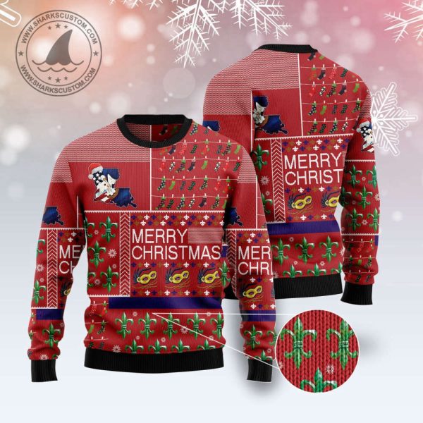 Louisiana Merry Christmas T2110 Ugly Christmas Sweater, Noel Malalan