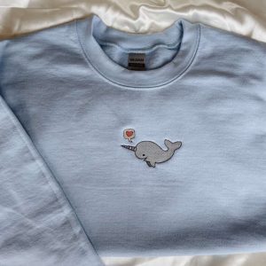 Love Heart Narwhal Embroidered Sweatshirt 2D…