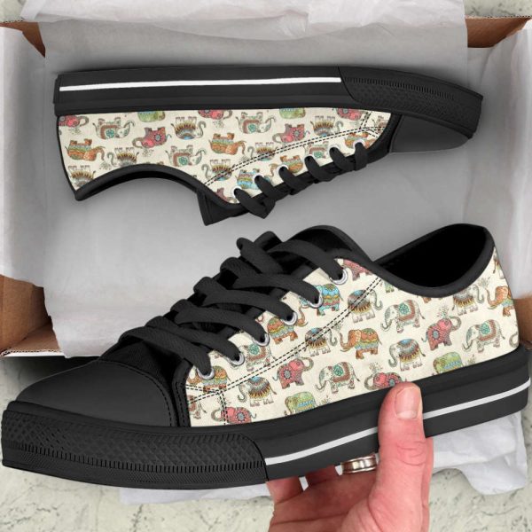 Lucky Elephant Patterns Vintage Low Top Canvas Print Shoes