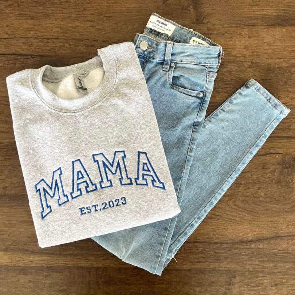 Mama Embroidered Sweatshirt 2D Crewneck Sweatshirt Gift For Family