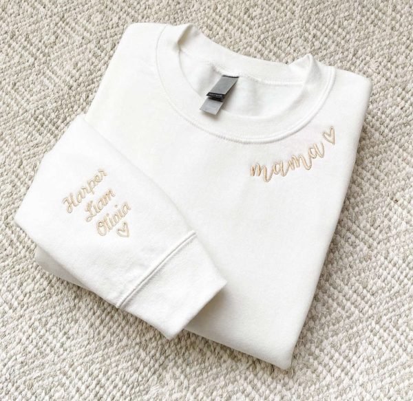Custom Embroidered Mama Crewneck With Kids Names Sweatshirt Pregnancy Reveal For Mom