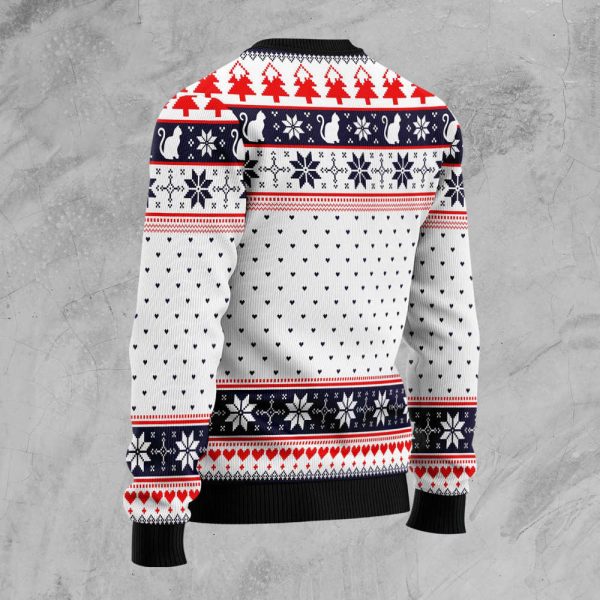 Meowy Black Cat Christmas White Sweater, Best Gift For Christmas 2023