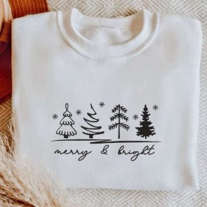 Merry & Bright Christmas Trees Sweatshirt,…