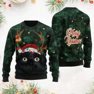 Merry Christmas Black Cat In Pine…