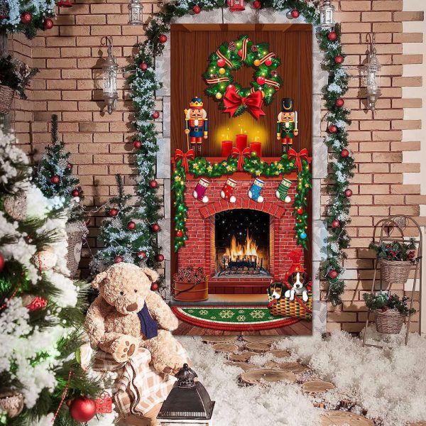 Christmas Door Cover: Festive Xmas Fireplace Backdrops & Tree Prints