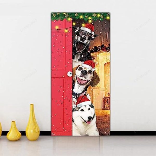 Festive Santa Dogs Merry Christmas Door Cover – Xmas Party Supplies