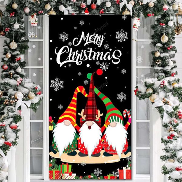 Merry Christmas Gnome Door Cover: Festive Xmas Decorations & Backdrop