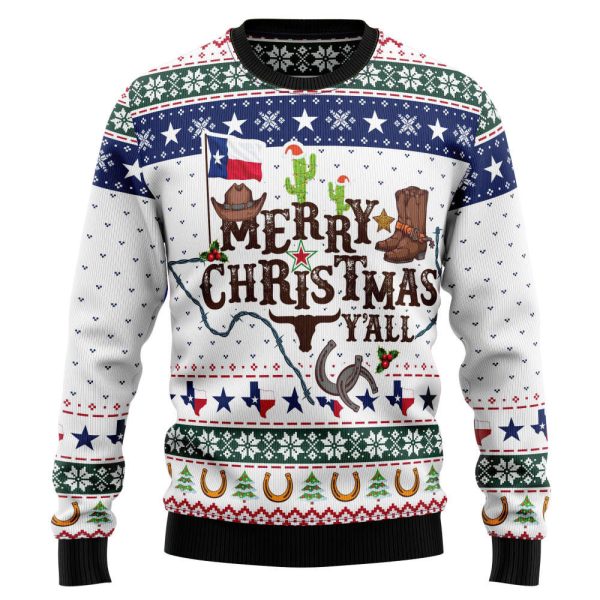TG5129 Merry Christmas Y’all Texas Ugly Christmas Sweater – TB82792