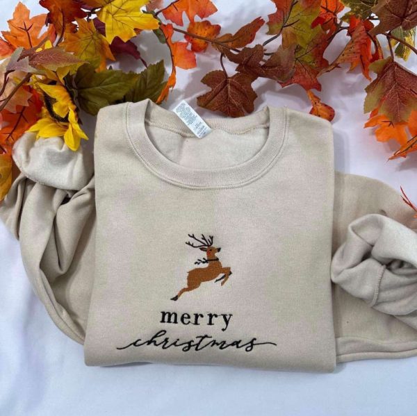 Merry Christmas Embroidered Sweatshirt Crewneck, Christmas Gift For Family