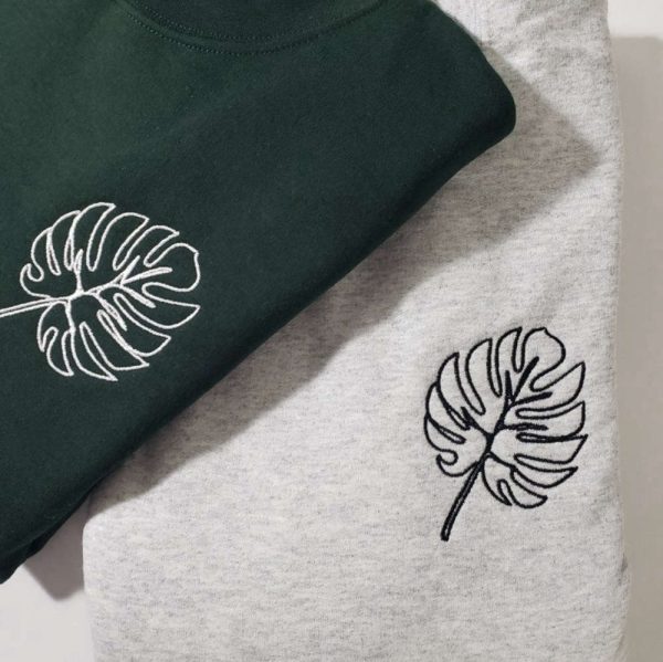 Monstera Embroidered Sweatshirt 2D Crewneck Sweatshirt Gift For Family