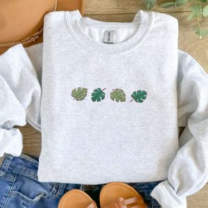 Monstera Leaves Embroidered Sweatshirt 2D Crewneck…