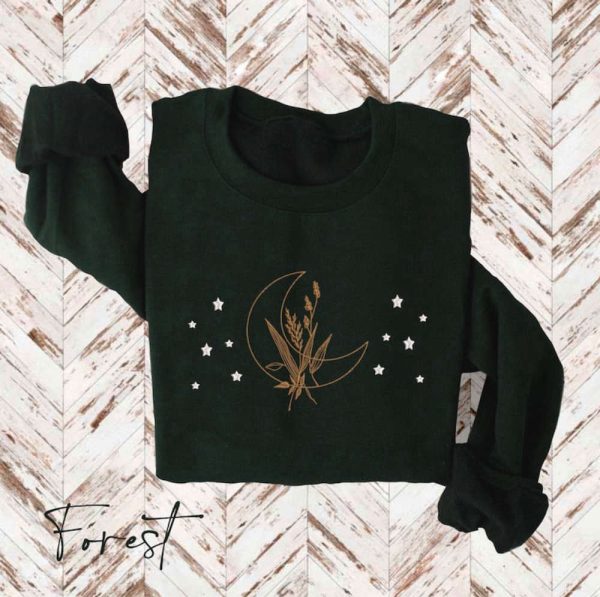 Moon and Stars Embroidered Sweatshirt 2D Crewneck Sweatshirt For Family